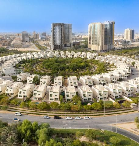 Building facade at Skyhills Residences 2 by HRE Real Estate Developer in JVC (Jumeirah Village Circle)