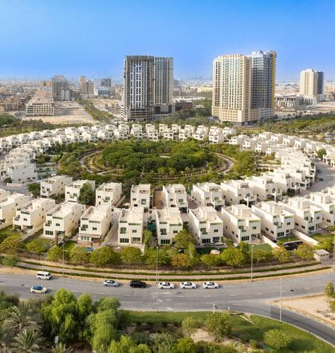 Building facade at Skyhills Residences 2 by HRE Real Estate Developer in JVC (Jumeirah Village Circle)