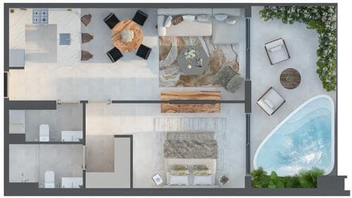 Living space at Weybridge Gardens 3 in Dubailand