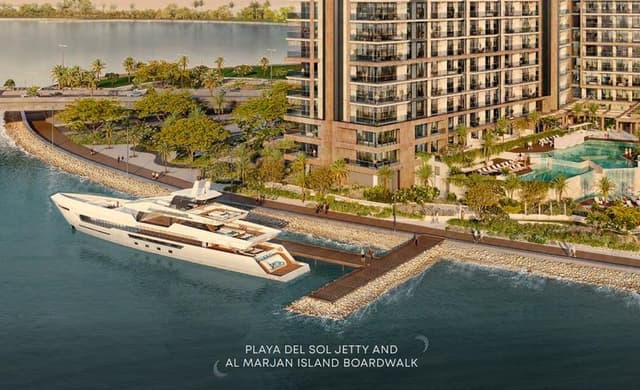 Building facade at Playa Del Sol by Ellington in Marjan Island