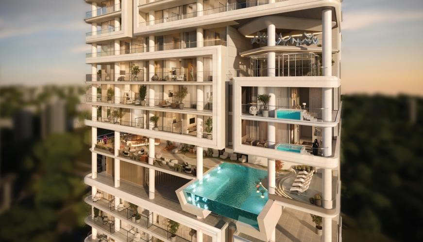 Building facade at Allura Residences by CITI Developer in JVC (Jumeirah Village Circle)