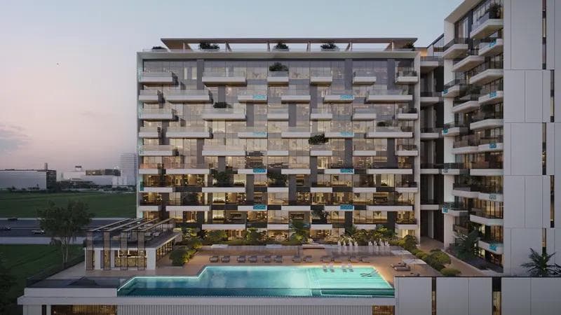 Building facade at Beverly Gardens by HMB Homes Development in JVC (Jumeirah Village Circle)