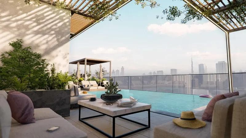 Building facade at AARK Residences by Aark Developers in Dubailand