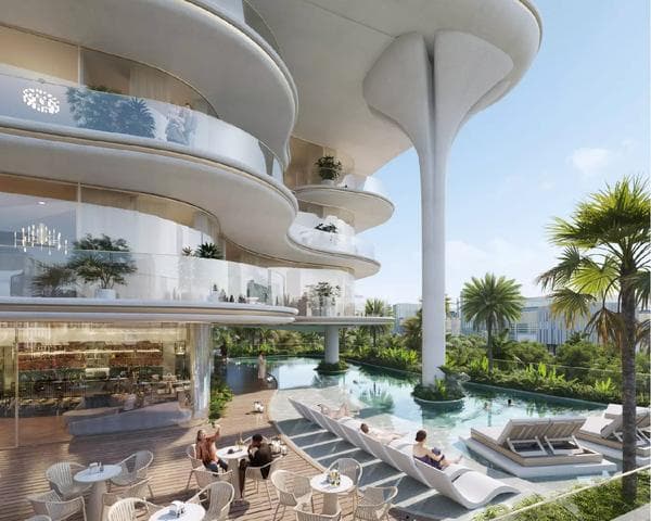 Building facade at Canal Crown by DAMAC Properties in Business Bay