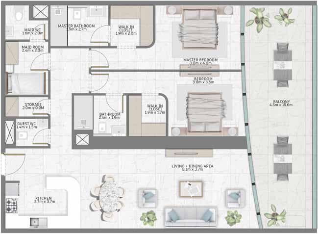Apartment interior at Al Habtoor Tower by Al Habtoor Group