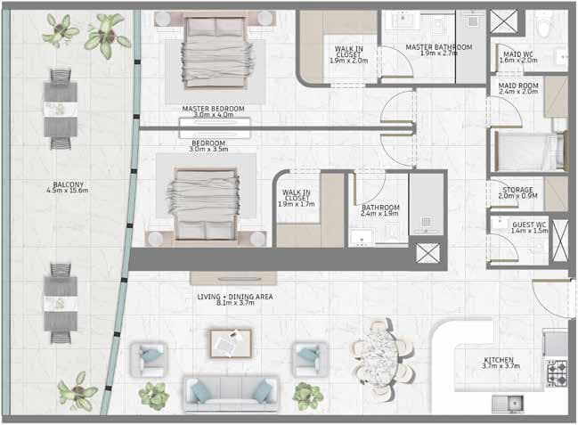 Living space at Al Habtoor Tower