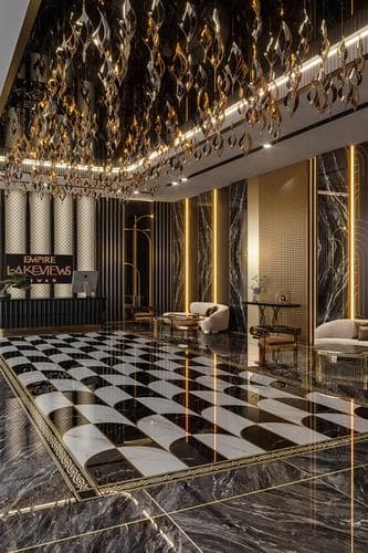 Building facade at Empire Lakeviews by Empire in Dubailand