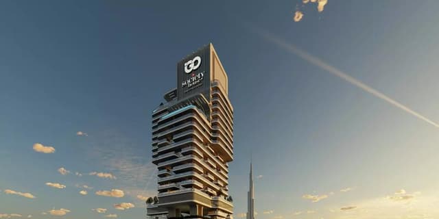 Building facade at Sobha Orbis by sobha in Motor City