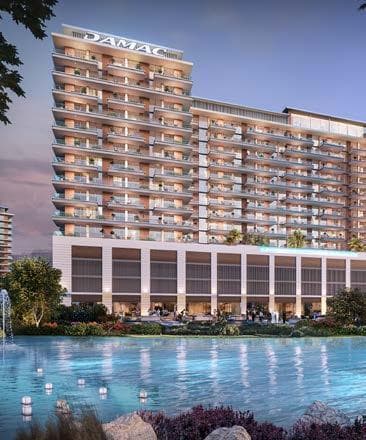 Building facade at DAMAC Riverside Views by DAMAC Properties in Dubai Investment Park 2