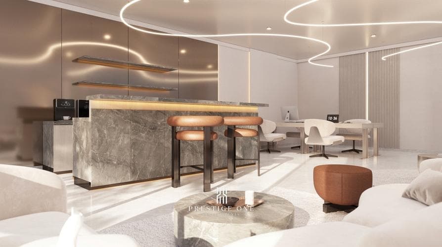 Building facade at The Boulevard by Prestige One Developments in Dubailand