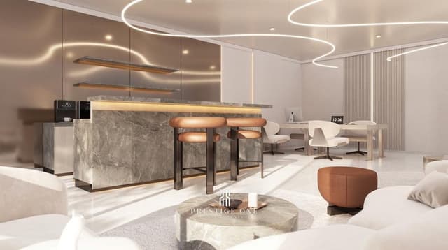 Building facade at The Boulevard by Prestige One Developments in Dubailand