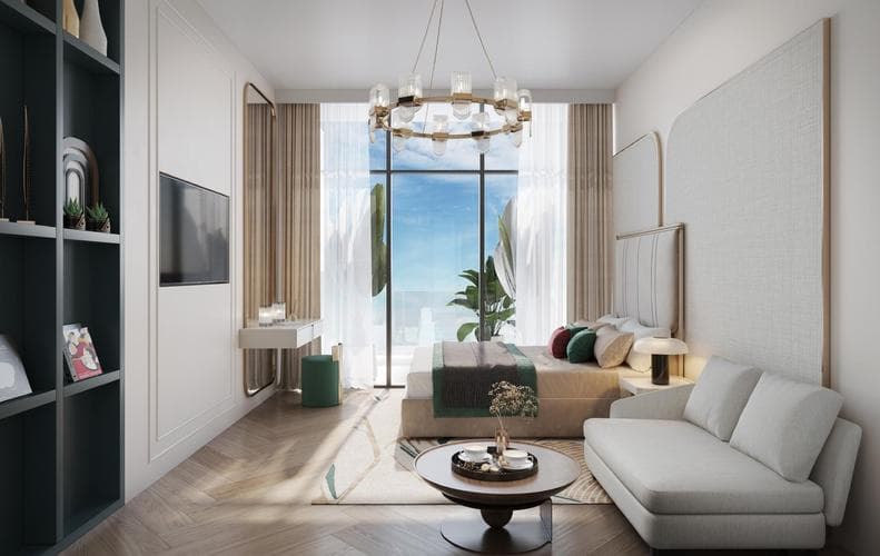 Building facade at Vega Residence by Acube Developments in Dubai Sports City
