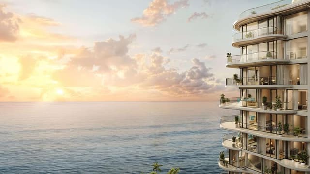 Building design at Esmé Beach Residences in Dubai Island