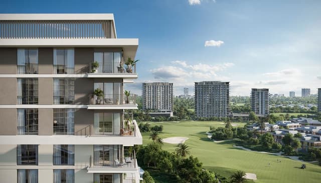 Building facade at Golf Meadow by Emaar Properties in Emaar South