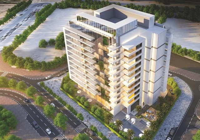 Building facade at Vista del Mar by Esnaad Developments in Yas Island
