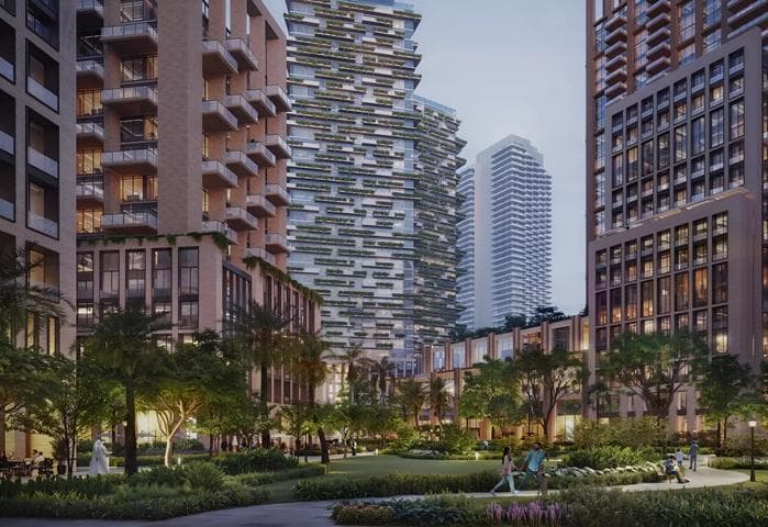 Building facade at Azizi Milan by Azizi developments in City of Arabia