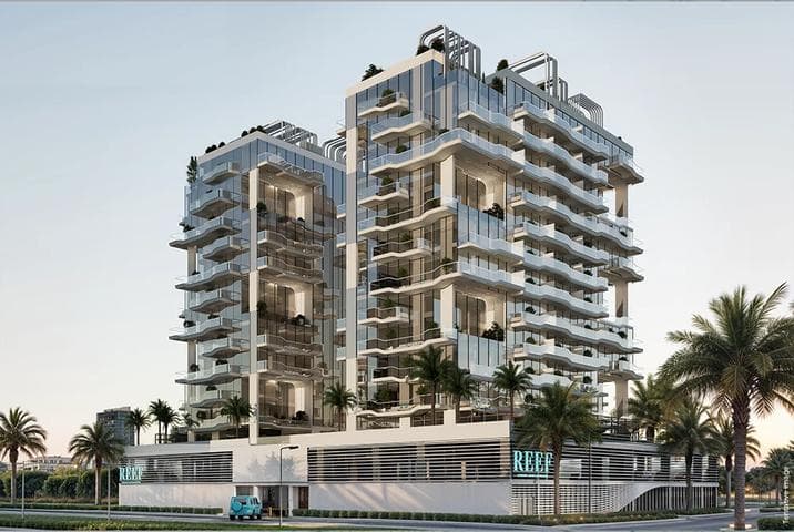Building facade at REEF 998 by Reef Developments in Dubai Land Residence Complex