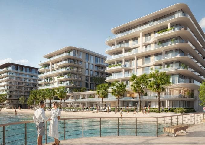 Building facade at Blue Beach Residence by Ajmal Makan Real Estate Development in Ajmal Makan City