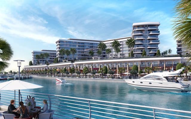 Building facade at Yachtside Marina Residences by sobha in Siniya Island
