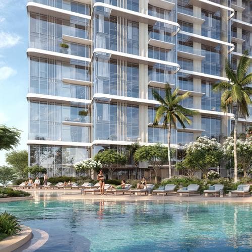Building facade at The West Residence – Serenia District by Palma Development in Jumeirah Islands