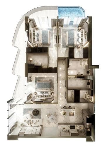 Iluka Residences Living space in Dubai Island