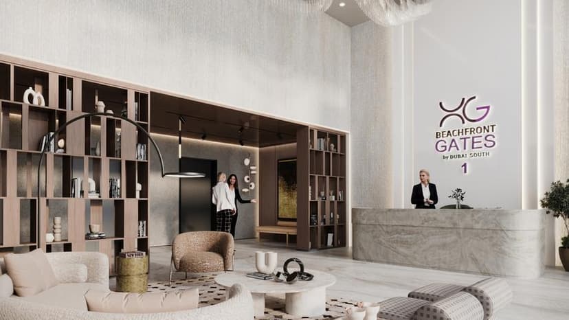 Building facade at Beachfront Gates by Dubai South in Dubai South