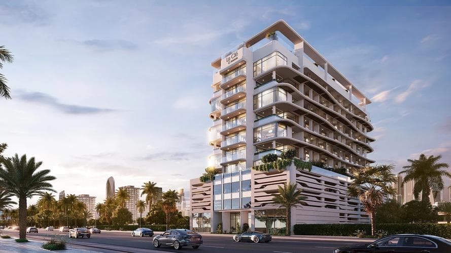Building facade at La Clé by MAAIA Development in Al Furjan
