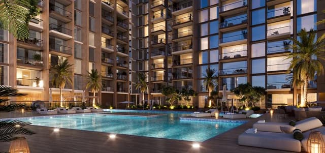 Building facade at Taiyo Residences by LMD in Wasl Gate