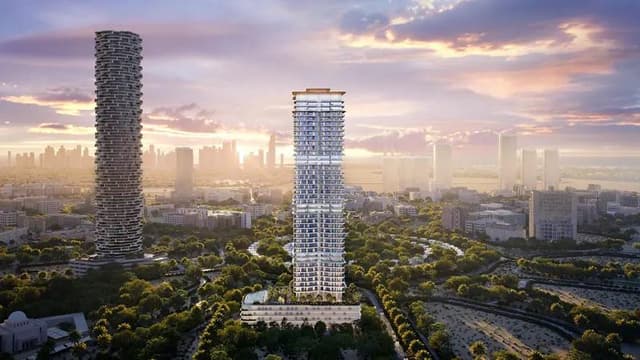 Building facade at Midora Residences by Qube Development in JVC (Jumeirah Village Circle)