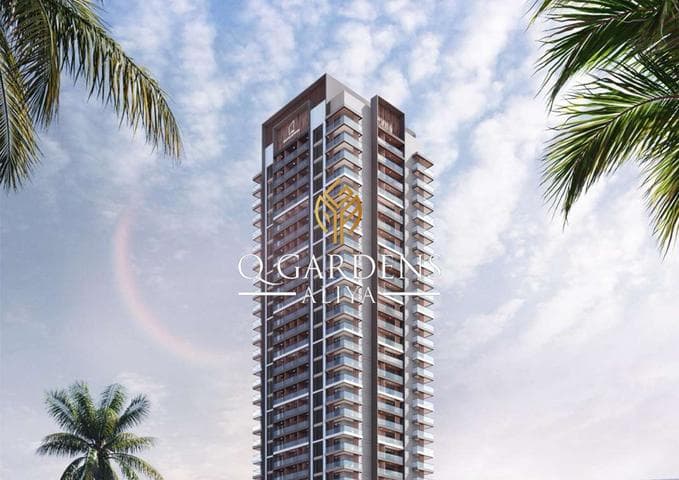Building facade at Q Gardens Aliya by AYS Developers in JVC (Jumeirah Village Circle)