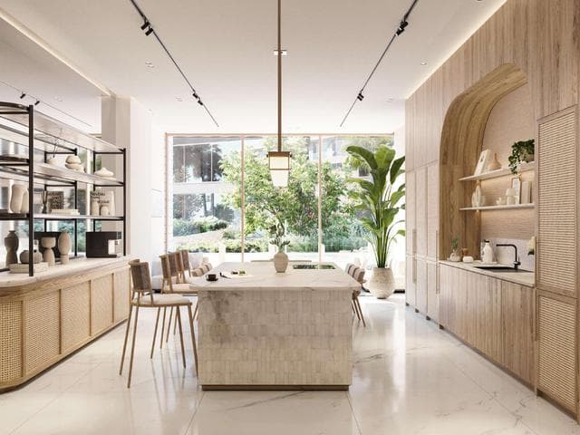 Building facade at Fahid Beach Residences by Aldar Properties in Fahid Island