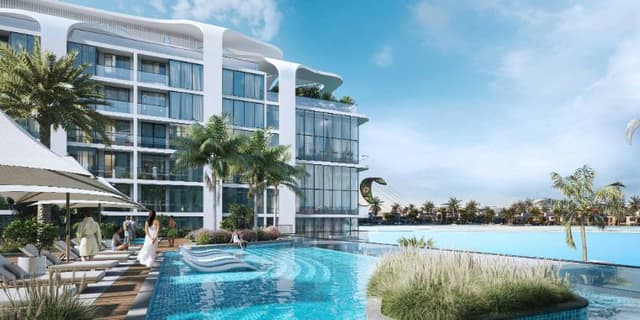 Building facade at Coastline Beach Residences by sobha in Siniya Island