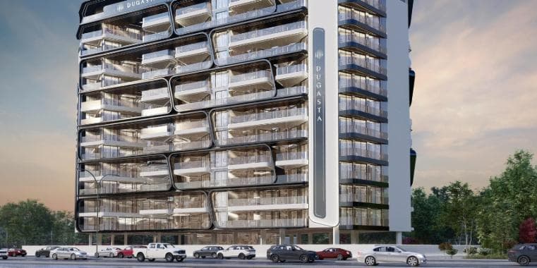 Building facade at Terra Tower by Dugasta in Dubailand