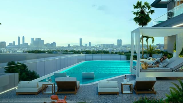 Infinity pool at Zen Lagoons by SANZEN Dubai
