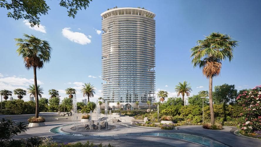 Building facade at Azure by Lapis by Lapis Properties in RAK Central