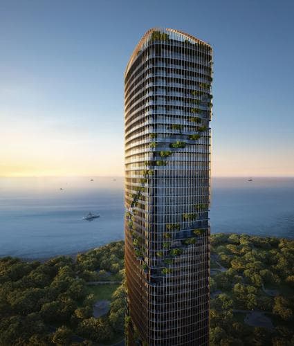 Building facade at KANYON by Beyond Properties in Dubai Maritime City