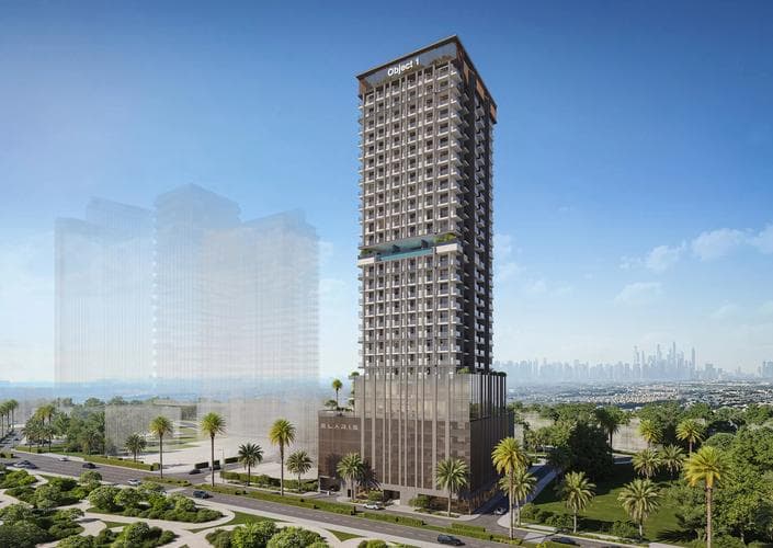 Building facade at ELAR1S Rise by Object1 in JVT Jumeirah Village Triangle