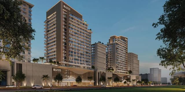 Building facade at Azizi Leily by Azizi developments in Al Jaddaf
