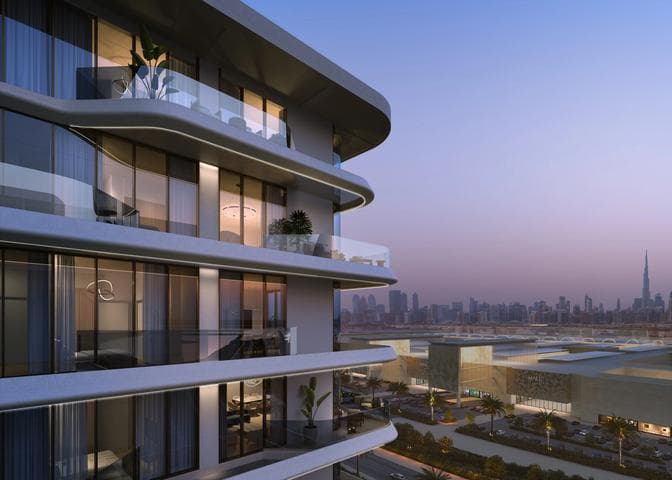 Building facade at FLORA SHORE by OCTA in Dubai Island