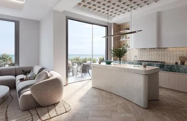 Building facade at Nasim Al Bahr by OBG (One Broker Group) in Marjan Island