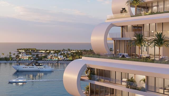 Building facade at JW Marriott Residences by WOW Resorts in Marjan Island