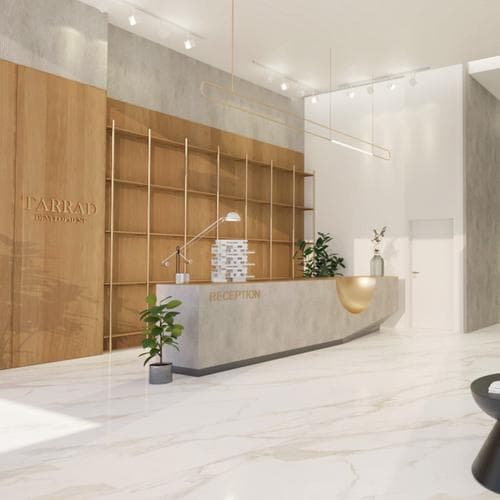 Luxury lobby design of Mackerel Tower residential tower in Dubai Islands