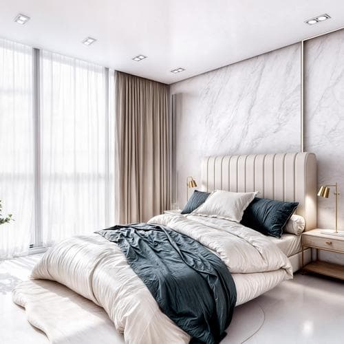 Modern bedroom interior with natural light in Mackerel Tower residences