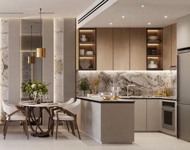 Modern kitchen with premium finishes at Celia Gardens Dubai