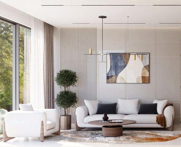 Modern living room interior at Celia Gardens apartments in Dubai