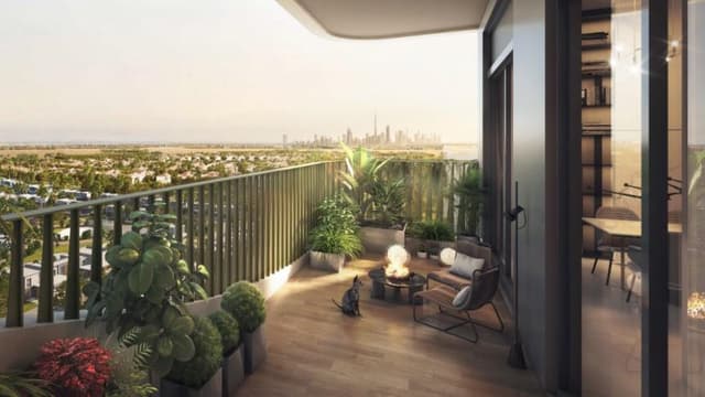 Balcony view from Forest City Tower II overlooking Dubailand