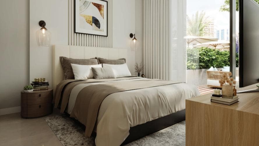 Luxury bedroom at Azha Millennium Residences in JVT Dubai