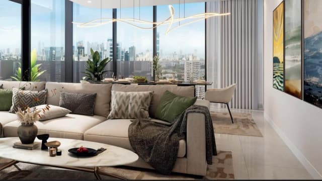 Modern living room at Azha Millennium Residences Dubai