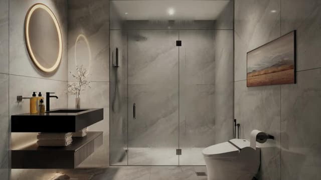 Contemporary bathroom design in Azha Al Aamra Residences apartments