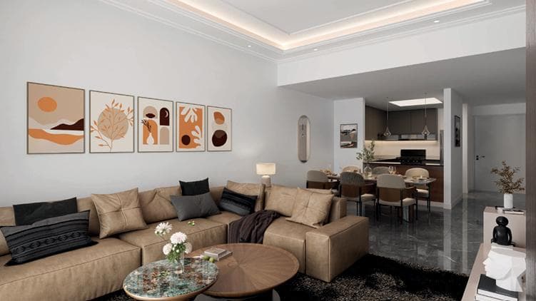 Modern living room with natural light in Azha Al Aamra Residences Ajman